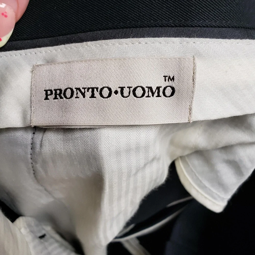 Pronto Uomo Dress Pants Mens 44x32 Black Pleated Classic Fit Microfiber